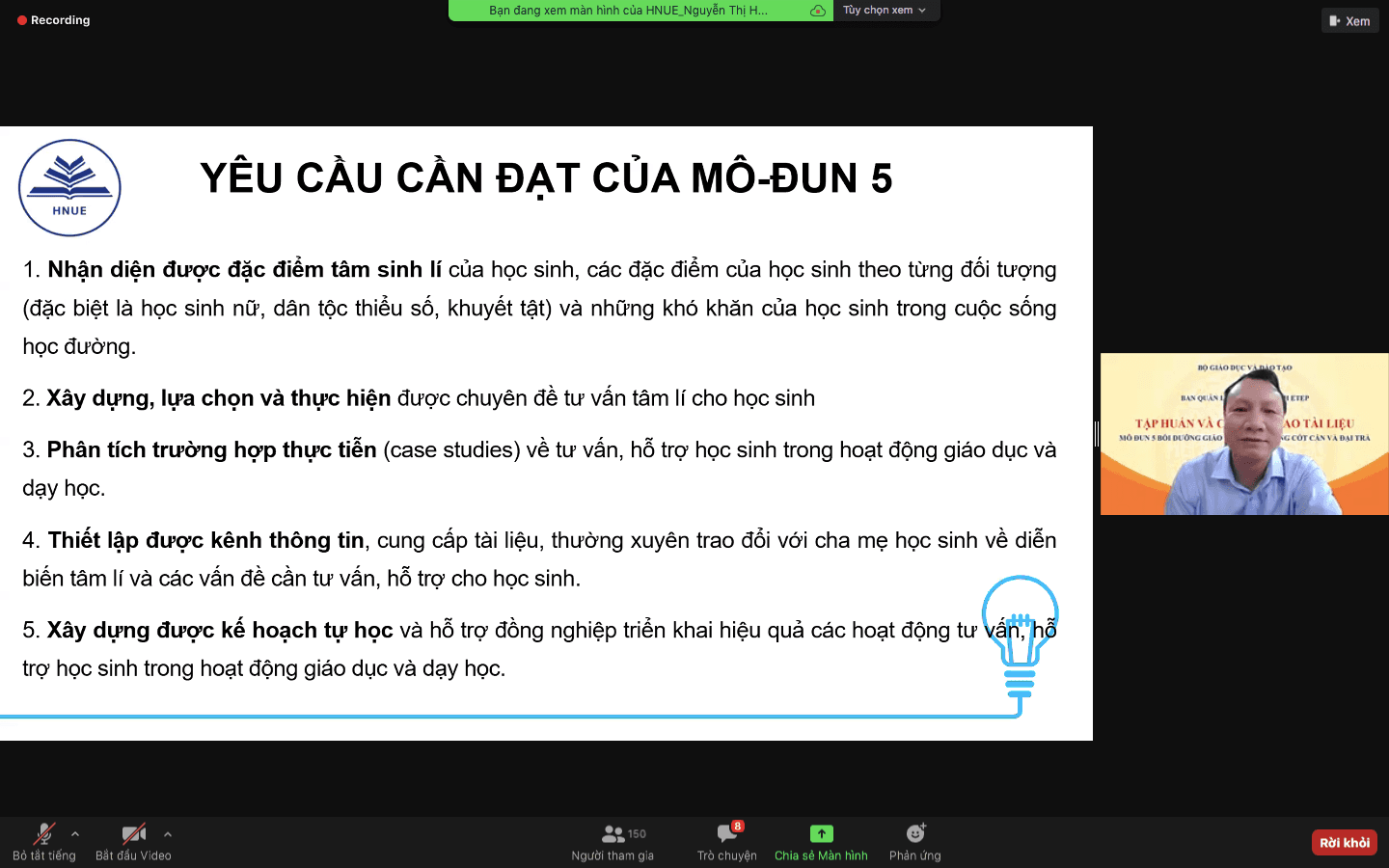 CÔNG TÁC CHUẨN BỊ CỦA TRƯỜNG ĐẠI HỌC SƯ PHẠM HÀ NỘI ĐỐI VỚI HOẠT ĐỘNG BỒI DƯỠNG MÔ ĐUN 5 CHO GIÁO VIÊN PHỔ THÔNG CỐT CÁN